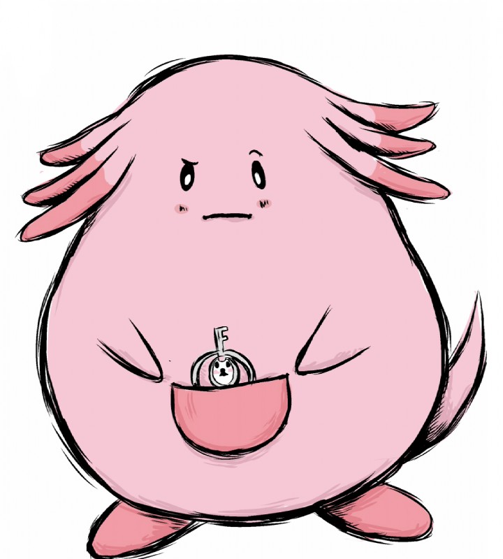 ambiguous_gender blush confusion duo eyebrows female grey_body in_pouch pink_body pink_skin pouch_(anatomy) raised_eyebrow unknown_artist nintendo pokemon animate_inanimate chansey generation_1_pokemon generation_6_pokemon klefki pokemon_(species)