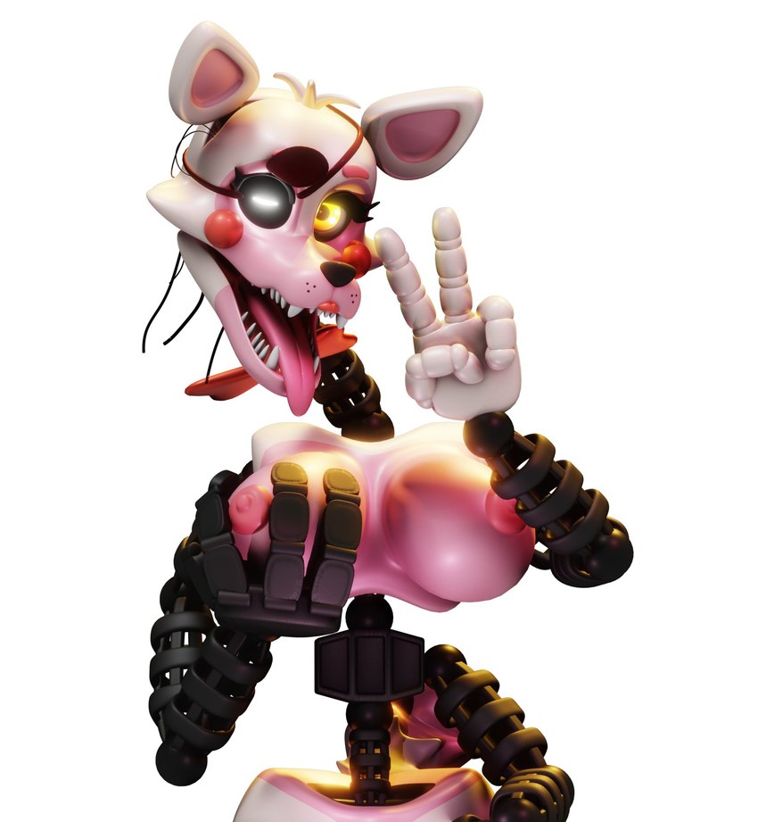 anthro big_breasts breasts eye_patch eyewear female gesture hand_gesture looking_at_viewer machine nipples nude open_mouth open_smile sharp_teeth simple_background smile solo teeth tongue tongue_out v_sign white_background white_body fox23space five_nights_at_freddy's five_nights_at_freddy's_2 scottgames mangle_(fnaf) mangle_(spacebaron) animatronic canid canine fox mammal robot robot_anthro 2021 3d_(artwork) blender_(artwork) digital_media_(artwork) hi_res