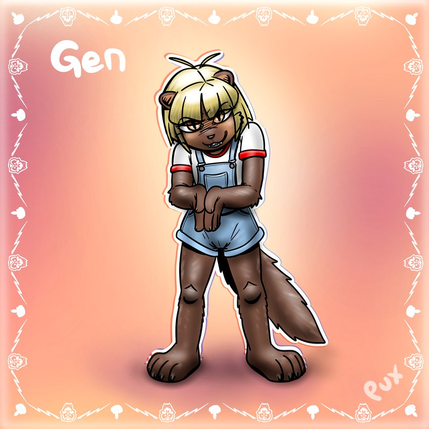 anthro camel_toe clothed clothing evil_grin female hair looking_at_viewer overalls rubbing_hands short short_hair smile solo standing tail tomboy young young_anthro young_female pux gen_(pux) domestic_cat felid feline felis mammal 1:1 2024 hi_res