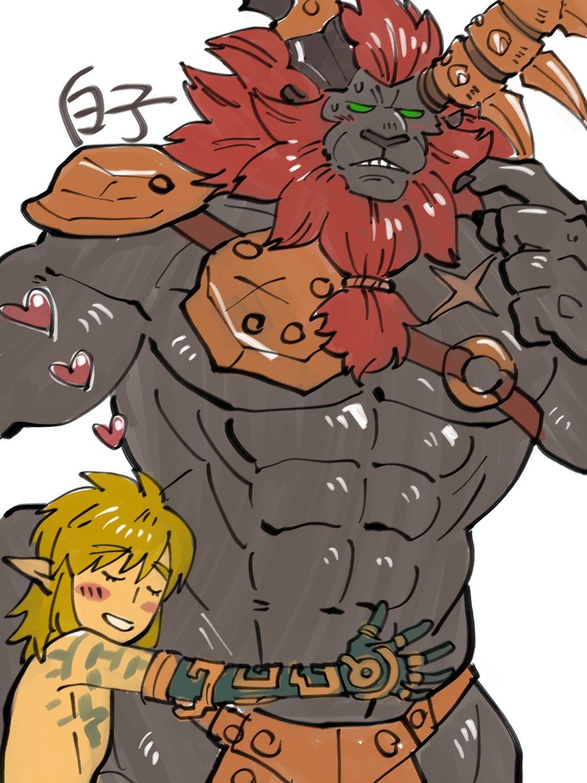 abs blonde_hair blush bodily_fluids bottomwear braided_mane chest_scar clothed clothing duo eyes_closed green_eyes hair heart_symbol horn hug humanoid_on_taur interspecies larger_male larger_taur loincloth male male/male male_on_humanoid male_on_taur mane muscular muscular_male muscular_taur pecs rauru's_arm red_mane scar shoulder_pads size_difference smaller_humanoid smaller_male sweat topless shirako nintendo tears_of_the_kingdom the_legend_of_zelda link felid felid_taur humanoid hylian lion lion_taur lynel mammal mammal_taur pantherine pantherine_taur taur 3:4 hi_res signature