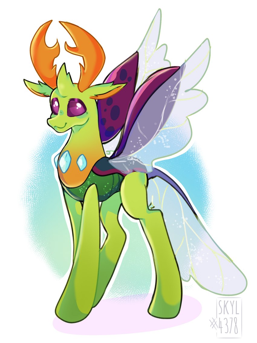 feral green_body horn male solo wings skyl4378 friendship_is_magic hasbro my_little_pony thorax_(mlp) arthropod changeling equid mammal 3:4 hi_res