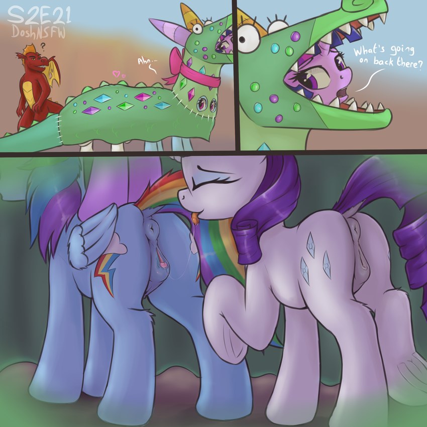 garble, rainbow dash, rarity, and twilight sparkle (friendship is magic and etc) created by dosh