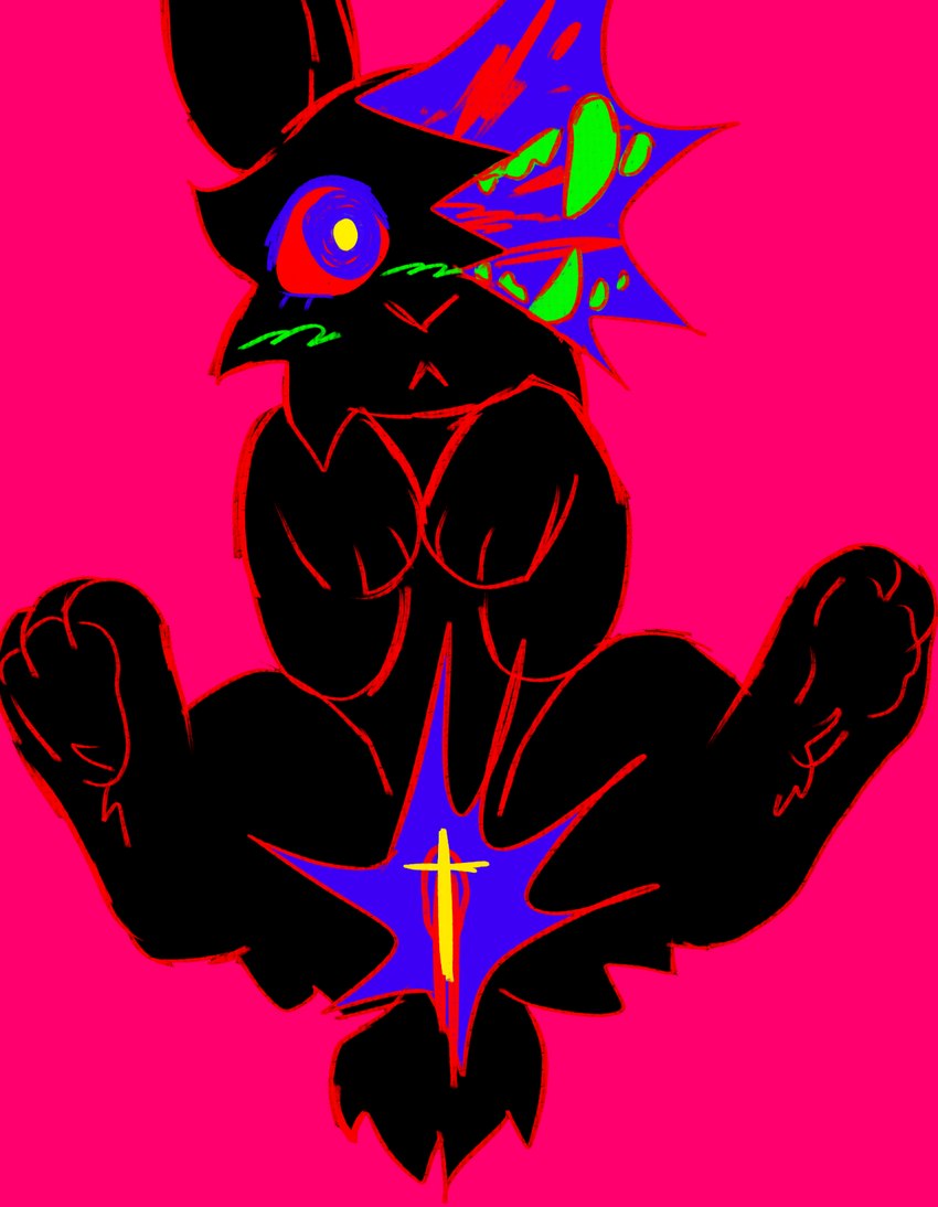 :< abstract_art andromorph animal_genitalia animal_pussy blood blood_splatter blush blush_lines blush_stickers bodily_fluids canine_teeth christian_cross christian_symbol cross feral genitals green_teeth implied_rape intersex lagomorph_pussy looking_at_viewer magenta_background paws pussy religion simple_background solo teeth trauma traumatized jackrabbit_(artist) christianity corey_(jackrabbit) lagomorph leporid mammal rabbit 2023 digital_media_(artwork) hi_res ibispaint_(artwork) trans_(lore) trans_man_(lore)