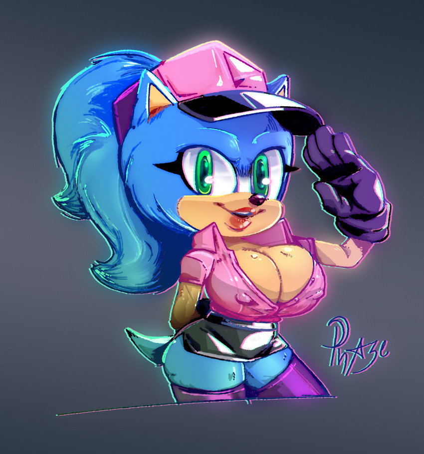 anthro big_breasts bottomwear breasts cleavage clothed clothing crossgender female gesture legwear miniskirt nipple_outline pink_clothing pink_shirt pink_topwear policewoman salute shirt simple_background skirt solo tail tail_under_skirt thigh_highs topwear uniform missphase sega sonic_the_hedgehog_(film) sonic_the_hedgehog_(series) sonic_the_hedgehog eulipotyphlan hedgehog humanoid mammal