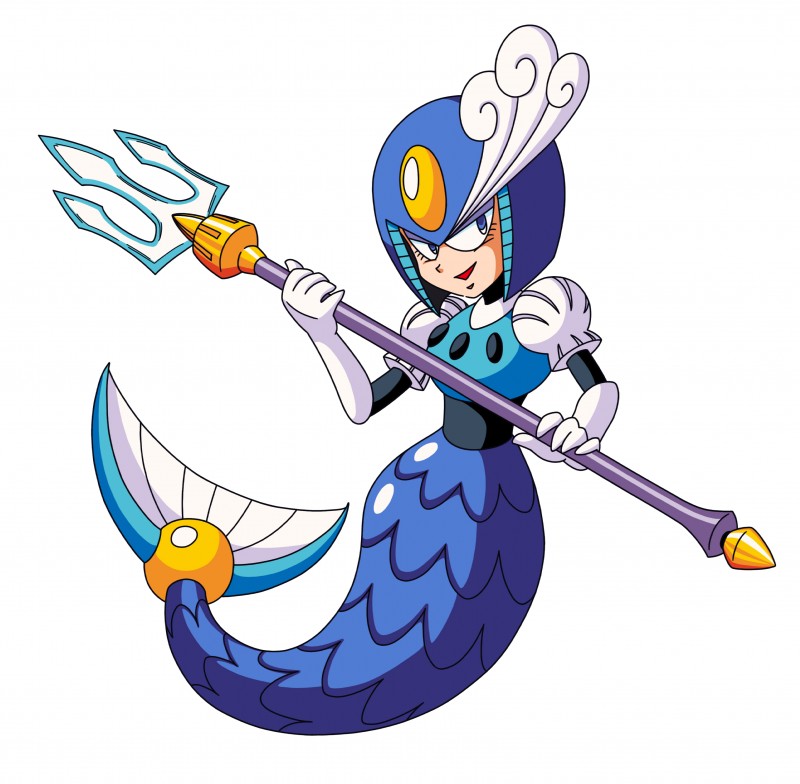 blue_eyes female humanoid_face looking_at_viewer machine melee_weapon polearm simple_background solo split_form trident weapon white_background unknown_artist capcom mega_man_(series) megaman_(classic) splash_woman humanoid marine merfolk robot robot_humanoid robot_master absurd_res hi_res official_art