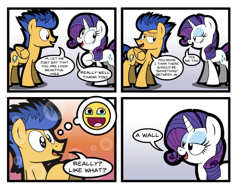 blue_eyeshadow blue_hair burn cutie_mark eyebrows eyelashes eyeshadow feathered_wings feathers female feral hair horn humor makeup male purple_hair simple_background text white_background wings kingtoby19_(artist) friendship_is_magic hasbro my_little_pony mythology flash_sentry_(mlp) rarity_(mlp) equid equine mammal mythological_creature mythological_equine pegasus unicorn 2017 comic english_text