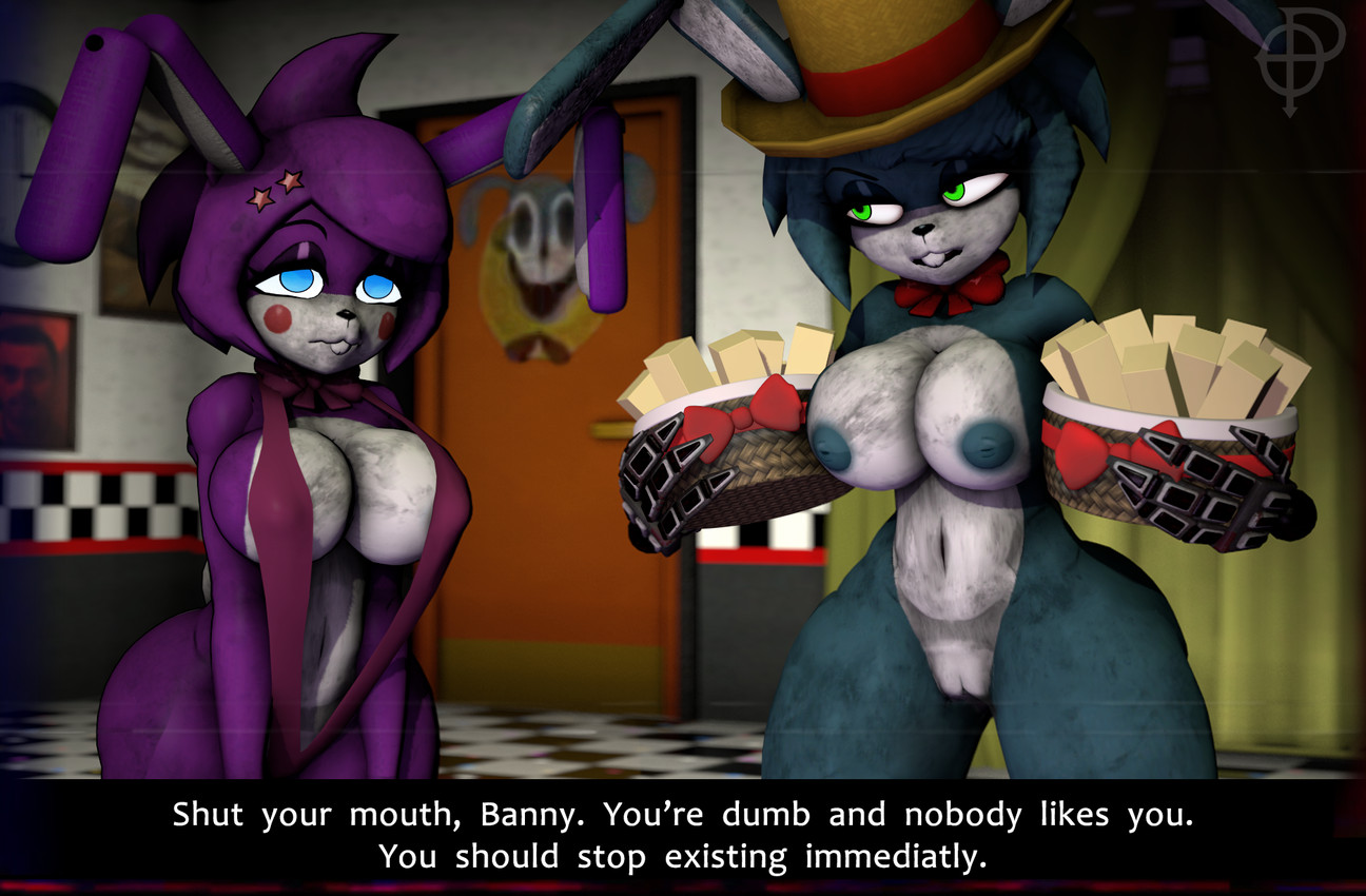 5_fingers anthro areola big_areola big_breasts big_ears blue_body blue_eyes blue_hair bow_ribbon breasts buckteeth clothing crossgender curvy_figure detailed_background dialogue duo exotic_butters female fingers floppy_ears genitals green_eyes hair hat headgear headwear huge_breasts huge_hips huge_thighs inside long_ears looking_at_viewer machine mtf_crossgender multicolored_body nipples nude nude_anthro nude_female one-piece_swimsuit pink_sling_bikini purple_body purple_hair restaurant rosy_cheeks short_hair sling_bikini straw_hat swimwear teeth text thick_thighs two_tone_body voluptuous voluptuous_anthro voluptuous_female vulva white_body wide_hipped_anthro wide_hipped_female wide_hips ordinary_pictures cryptiacurves_(modeler) fredina's_nightclub the_walten_files banny_(twf) bon_(twf) animatronic lagomorph leporid mammal rabbit robot 2025 3d_(artwork) digital_media_(artwork) english_text hi_res source_filmmaker_(artwork) watermark