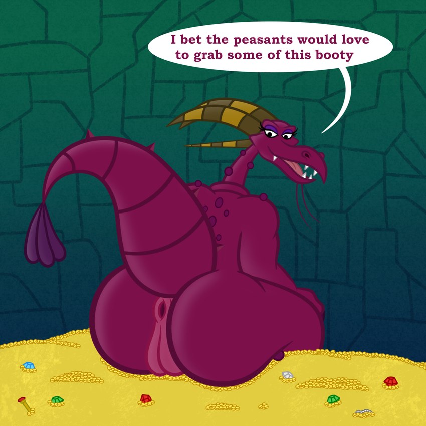 anthro anus big_butt butt coin female gem genitals huge_butt inside looking_back purple_body pussy sitting solo tail tail_anus text thick_tail treasure treasure_hoard sharkinwaves bartok_the_magnificent mythology ludmilla_(bartok) dragon mythological_creature mythological_scalie scalie 1:1 english_text hi_res