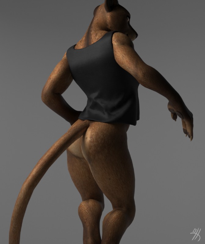 anthro athletic athletic_anthro athletic_female biped bottomless brown_body brown_eyes brown_fur butt claws clothed clothing digitigrade female fur gradient_background grey_background partially_clothed pawpads rear_view shirt simple_background smile solo standing tank_top topwear thirteeenth jorie_(thirteeenth) felid lion mammal pantherine 3d_(artwork) digital_media_(artwork) portrait three-quarter_portrait