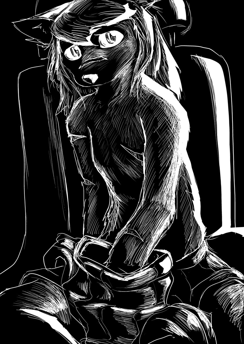 anthro bottomwear clothing dark_lighting male nervous removing_shirt scar shorts solo sweater topwear undressing dragonweirdo cyberconnect2 little_tail_bronx solatorobo red_savarin akita akita_inu canid canine caninu canis domestic_dog mammal spitz 2025 absurd_res black_and_white comic hi_res monochrome