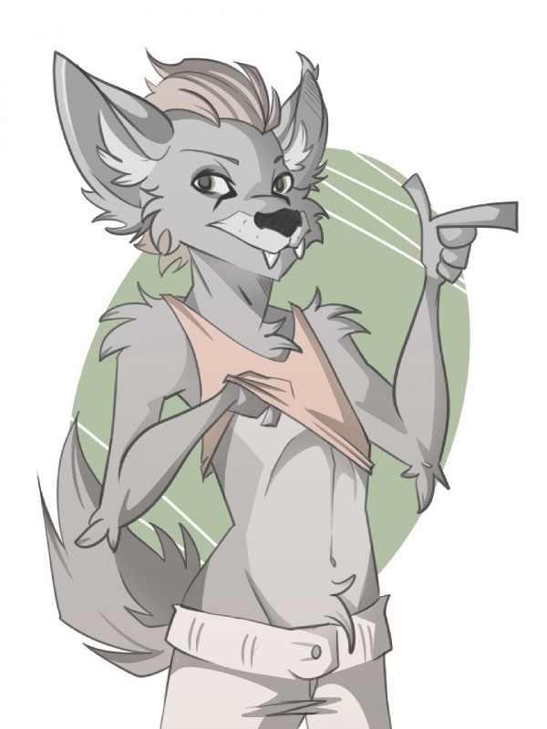 anthro belly biped black_nose bottomwear clothed clothing fangs finger_gun fur gesture hair hand_gesture looking_at_viewer male navel pants simple_background smile solo standing teeth white_background jekylldraws venison_belevik deer mammal 3:4 digital_media_(artwork) hi_res