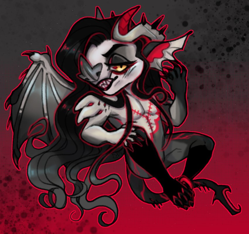 anthro bat_nose chibi gift hair horn long_hair male solo greaserdemon scalie vampire hi_res