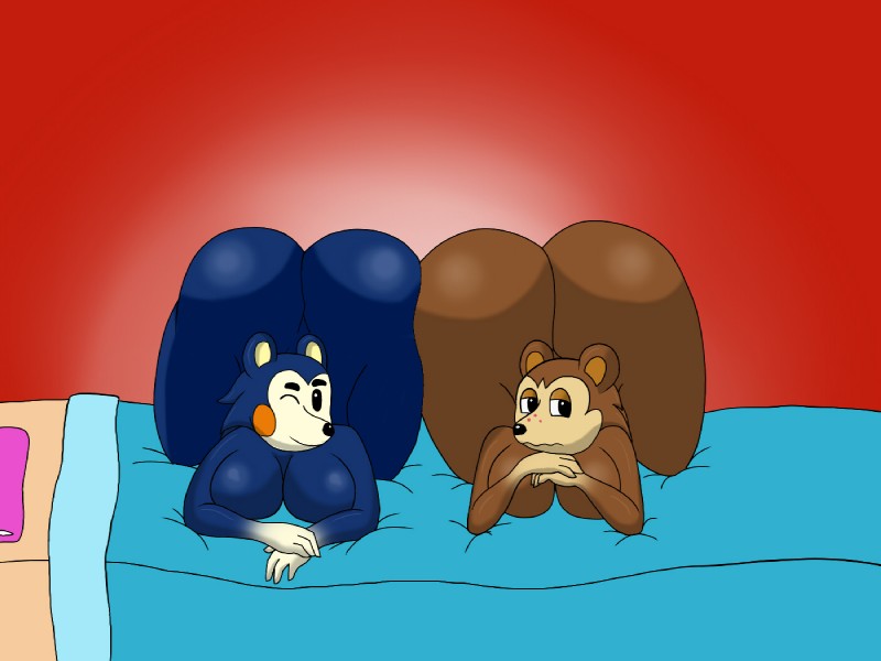 anthro bed big_breasts big_butt breasts butt duo female furniture gradient_background huge_butt nude simple_background t.gemini animal_crossing nintendo mabel_able sable_able eulipotyphlan hedgehog mammal 2016 4:3 sibling_(lore) sister_(lore) sisters_(lore)