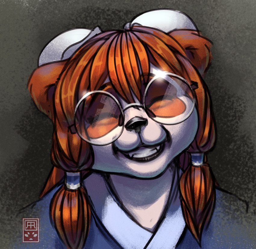 eyewear female glasses simple_background smile solo shadoca blizzard_entertainment warcraft bear mammal pandaren hi_res