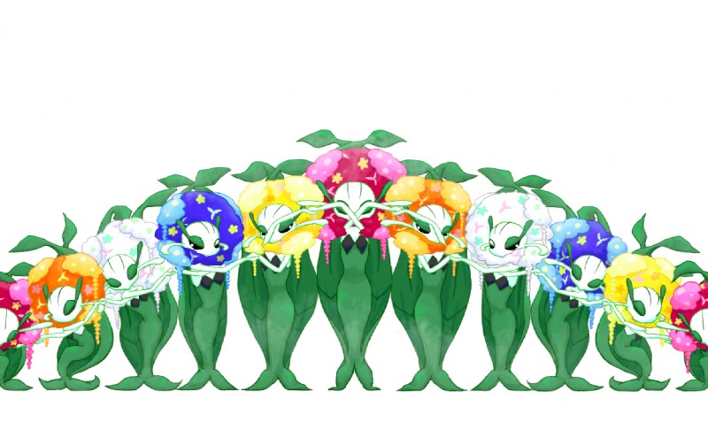 eyes_closed female group looking_at_viewer simple_background standing white_background ビリーヌ_(artist) nintendo pokemon blue_flower_florges florges generation_6_pokemon orange_flower_florges pokemon_(species) red_flower_florges white_flower_florges yellow_flower_florges