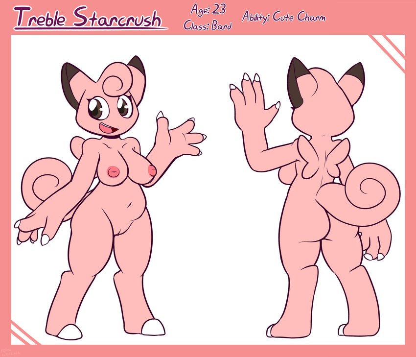 ability_(pokemon) anthro breasts butt claws female fur genitals hooves looking_at_viewer nipples nude nude_anthro nude_female open_mouth pink_body pink_fur pussy smile solo tail text felino nintendo pokemon treble_starcrush clefairy generation_1_pokemon pokemon_(species) 2023 absurd_res digital_drawing_(artwork) digital_media_(artwork) english_text hi_res model_sheet trans_(lore) trans_woman_(lore)