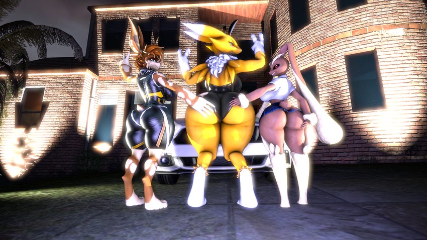 anthro big_butt bunny_costume butt clothing costume female female/female gesture group hand_gesture holding_butt latex latex_clothing latex_skinsuit overweight rubber_clothing school_uniform skinsuit thick_thighs tight_clothing trio uniform v_sign ok_bruh bandai_namco digimon ford ford_mustang nintendo pokemon warfare_machine holly_zanzibar warfare_holly warfare_lopunny warfare_renamon canid digimon_(species) generation_4_pokemon lopunny mammal pokemon_(species) renamon 16:9 3d_(artwork) crossover digital_media_(artwork) hi_res source_filmmaker_(artwork) widescreen