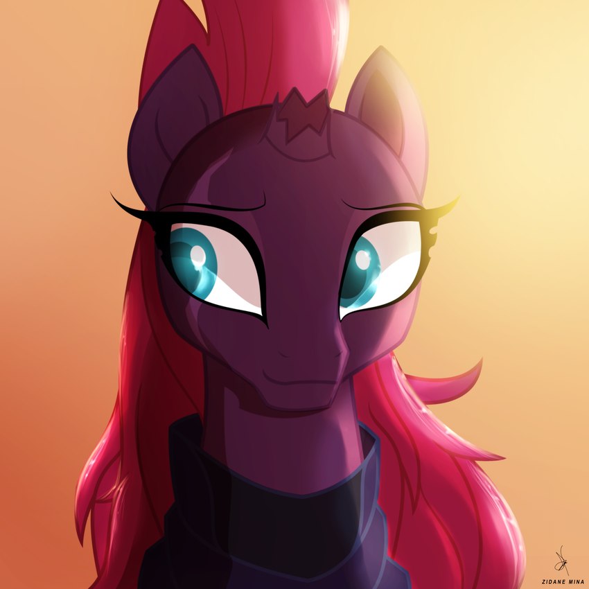 alternate_hairstyle armor blue_eyes broken_horn eye_scar facial_scar female hair horn long_hair looking_away scar smile solo zidanemina friendship_is_magic hasbro my_little_pony my_little_pony:_the_movie_(2017) mythology tempest_shadow_(mlp) equid equine mammal mythological_creature mythological_equine unicorn 1:1 absurd_res hi_res