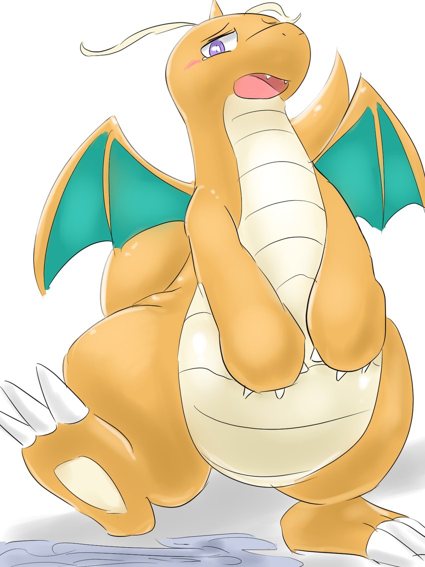 after_transformation ambiguous_gender blush looking_at_viewer membrane_(anatomy) membranous_wings on_one_leg open_mouth orange_body solo spread_wings standing wings yakinikuinu nintendo pokemon dragonite generation_1_pokemon pokemon_(species) 2018 3:4 hi_res