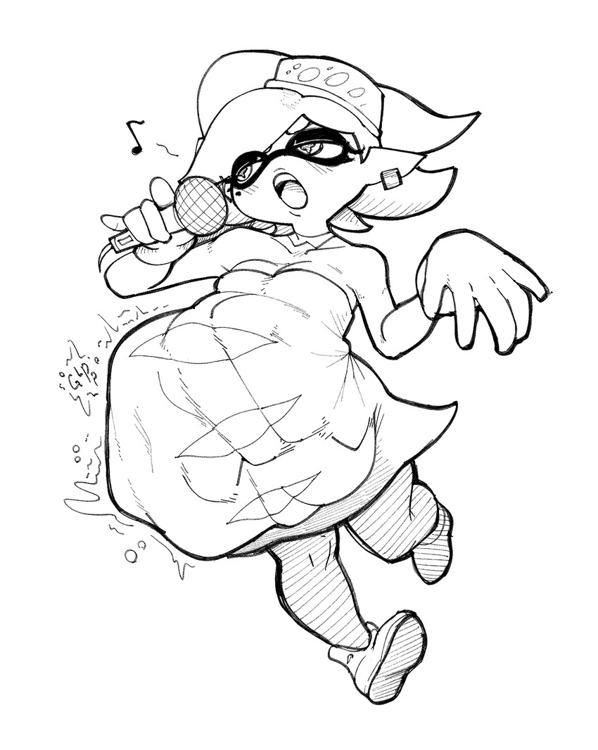 after_vore ambiguous_gender ambiguous_prey belly big_belly clothing duo electronics female female_pred gloves handwear microphone overweight simple_background vore white_background fourofour nintendo splatoon marie_(splatoon) cephalopod inkling marine mollusk 2023 hi_res