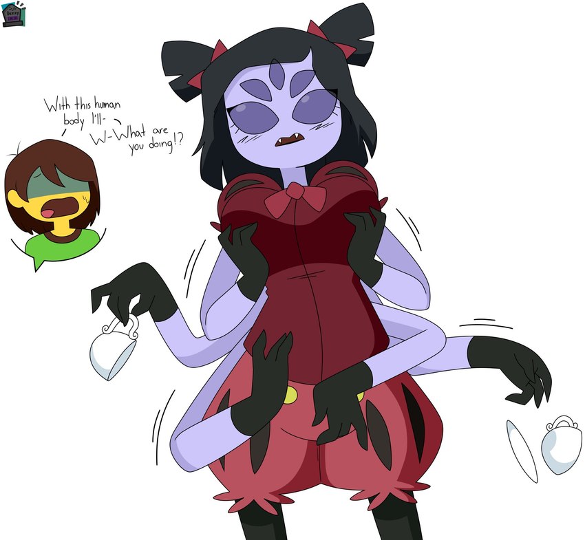 anthro body_swap duo female ftm_transformation gender_transformation male mtf_transformation transformation dezzy_draws deltarune undertale undertale_(series) kris_(deltarune) muffet arachnid arthropod human humanoid mammal spider hi_res