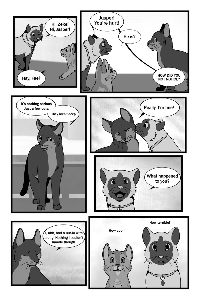 age_difference ambiguous_gender cheek_lick collar collar_tag dialogue digitigrade eyes_closed face_lick feral fur group heart_collar_tag licking one_eye_closed open_mouth paws scratches sitting smile snout speech_bubble standing talking_feral teeth text tongue trio whiskers worried worried_for_other young young_feral sebdoggo serenity_(comic) fae_(serenity) jasper_(serenity) zeke_(serenity) birman_cat domestic_cat felid feline felis himalayan_cat mammal mixed_breed oriental_shorthair 2014 2:3 adobe_photoshop_(artwork) cel_shading comic digital_drawing_(artwork) digital_media_(artwork) english_text greyscale hi_res monochrome shaded female_(lore) male_(lore)