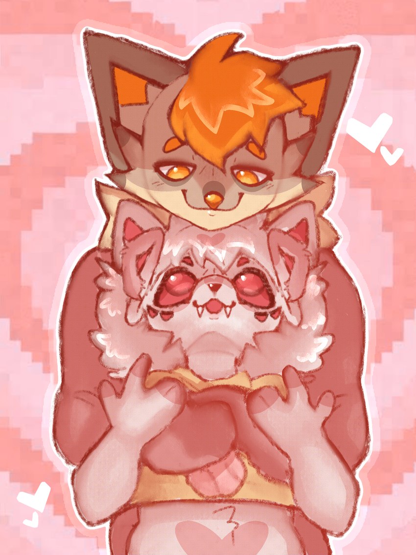 8_eyes anthro clothed clothing duo fangs female female/female hug hugging_another hugging_from_behind looking_at_another love multi_eye pedipalps pixelated_background romantic romantic_couple simple_background size_difference teeth kittencrumb arachnid arthropod canid canine domestic_cat felid feline felis fox hybrid mammal spider hi_res