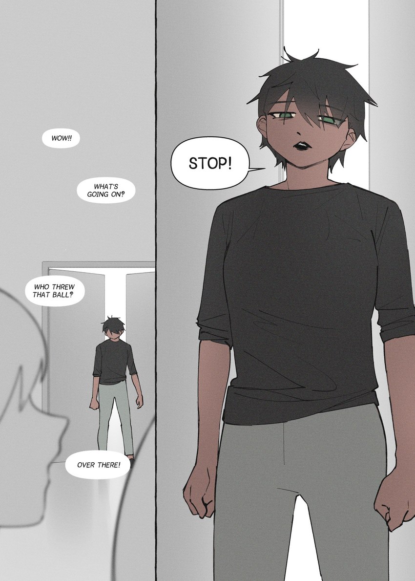 anthro black_hair clothed clothing dialogue female hair human_only looking_at_viewer not_furry open_mouth simple_background text young theterm night_(theterm) human mammal comic digital_media_(artwork) english_text hi_res