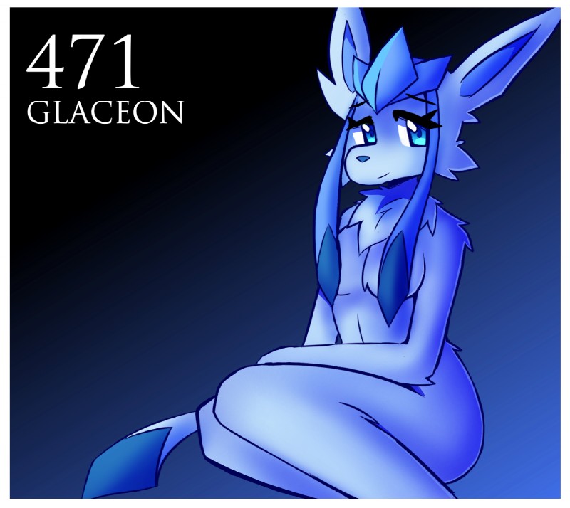 anthro anthrofied blue_body blue_eyes blue_fur border breasts cheek_tuft chest_tuft facial_tuft female fur nude pokemorph simple_background smile solo tuft white_border inget nintendo pokemon canid eeveelution generation_4_pokemon glaceon mammal pokemon_(species) digital_media_(artwork) hi_res