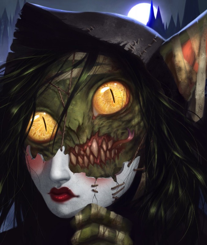 bandage disfigured female forked_tongue green_body green_skin hair hood humanoid_pointy_ears mask moon night nightmare_fuel not_furry pointy_ears pupils sharp_teeth slit_pupils teeth tongue yellow_eyes caio_santos critical_role nott goblin humanoid detailed hi_res