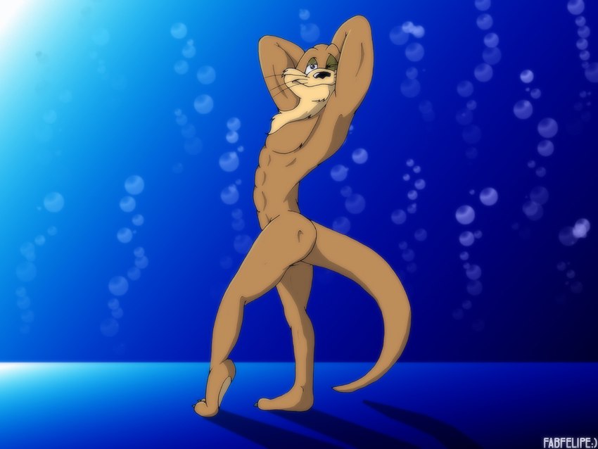 abs anthro athletic athletic_anthro athletic_male biped black_nose brown_body brown_fur bubble butt cheek_tuft chin_tuft claws closed_smile facial_tuft featureless_chest fur fur_tuft hands_behind_head looking_at_viewer male mouth_closed nude nude_anthro nude_male one_eye_closed pose raised_arms shadow smile solo sparkles sparkling_eyes tail tasteful_nudity toe_claws tuft whiskers wink fabfelipe animalympics dean_wilson mammal mustelid otter 2007 4:3 digital_media_(artwork)