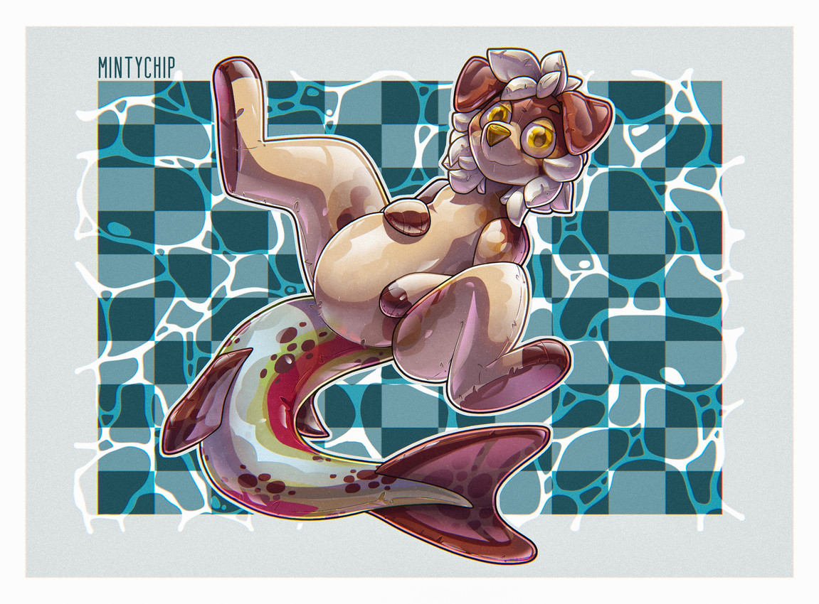 abstract_background ambiguous_gender anthro belly big_tail border digitigrade dog_ears fin fish_tail floppy_ears food glistening glistening_body glistening_latex hair inflatable latex looking_at_viewer lying_on_ground markings multicolored_body nude null on_ground onigiri paws pool_toy rice smug solo spread_legs spreading tail tail_fin white_border white_hair yellow_eyes yellow_nose mintychipart animate_inanimate canid canine fish living_inflatable mammal marine trout 2025 digital_drawing_(artwork) digital_media_(artwork) hi_res krita_(artwork) shaded