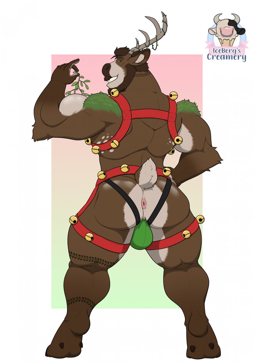 anthro anus brown_body brown_fur butt clothed clothing fur harness jockstrap jockstrap_only male muscular muscular_male solo topless underwear underwear_only 1ceberg deer mammal new_world_deer reindeer absurd_res hi_res