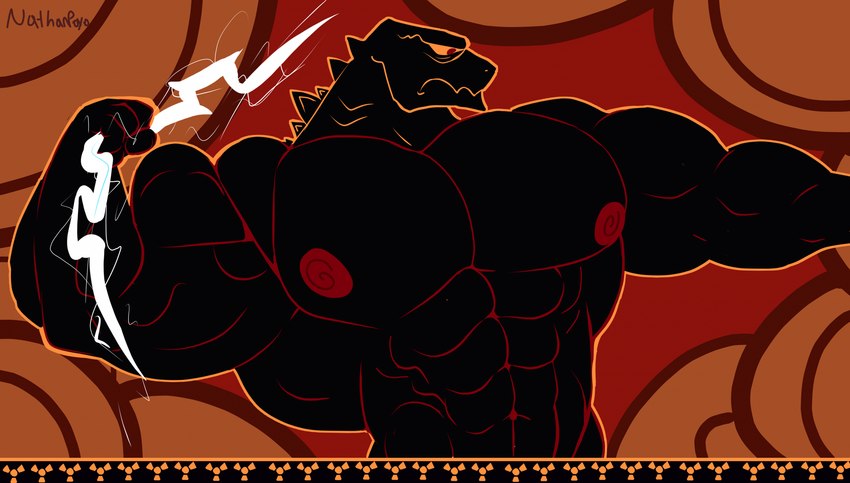 abs anthro male muscular muscular_male nipples solo nathanlepoyo godzilla_(series) toho zeuszilla godzilla kaiju hi_res