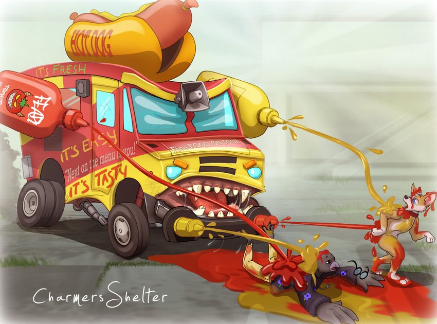 anthro attack condiment cursed demonic food food_fetish food_play forced fruit genitals group hair hair_bun hot_dog jaw ketchup loudspeaker male mechanophilia messy mustard penis plant sauce scared shitpost tastyace tomato truck vehicle wam wet wheel bumper charmersshelter laxes avian bird canid canine canis corvid corvus_(genus) crow demon domestic_dog herding_dog mammal oscine passerine pastoral_dog welsh_corgi meme