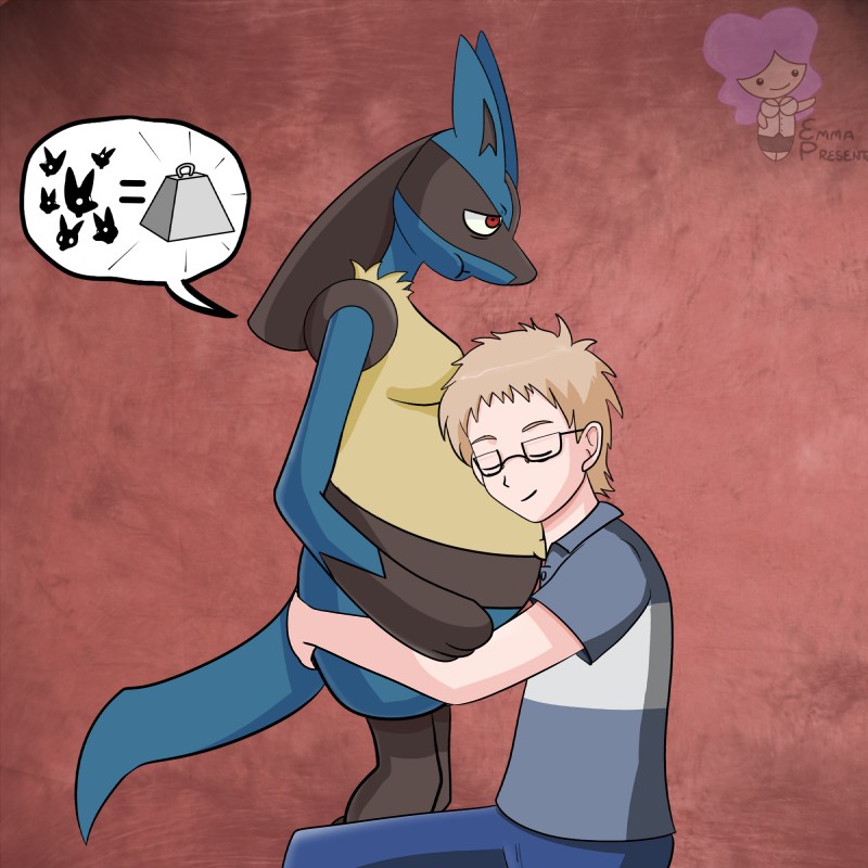 anthro black_body black_fur blue_body blue_fur breasts duo female fur male pregnant pregnant_anthro pregnant_female tail emmapresents nintendo pokemon luca-chan canid canine generation_4_pokemon human lucario mammal pokemon_(species) 1:1 hi_res