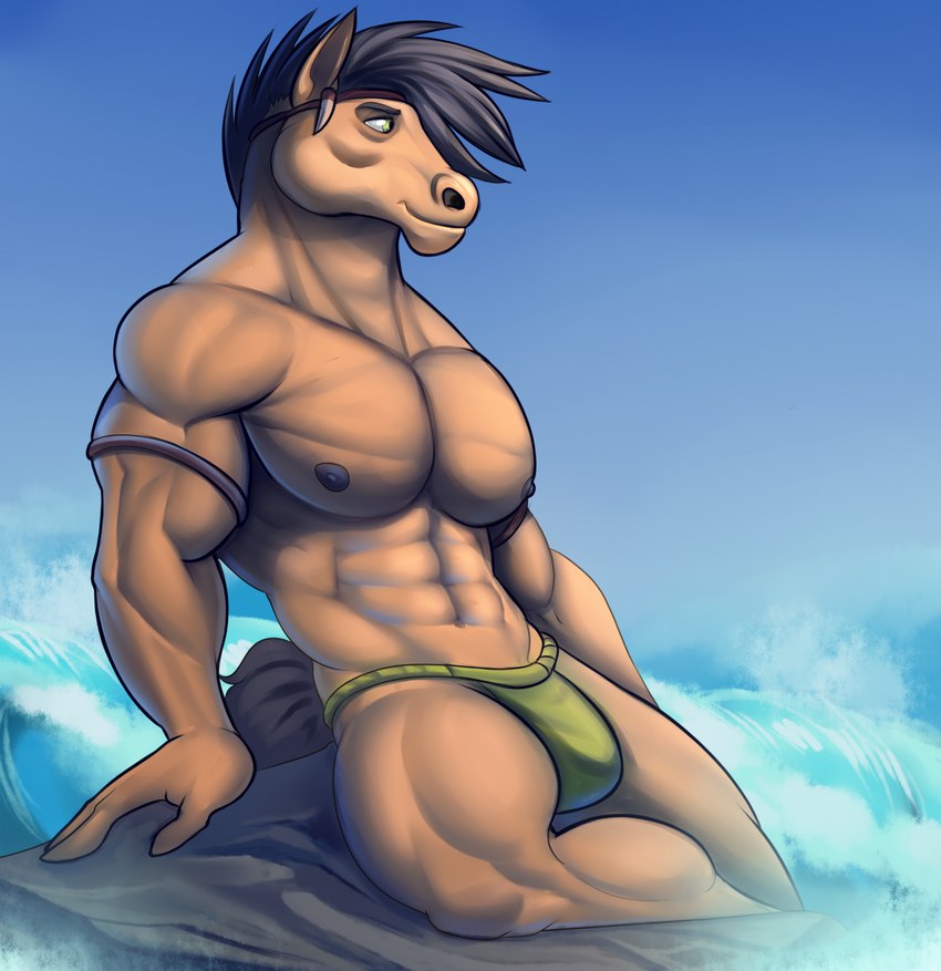 abs anthro clothing male muscular muscular_anthro muscular_male nipples pecs solo underwear vein marsel-defender tida equid equine horse mammal pony hi_res