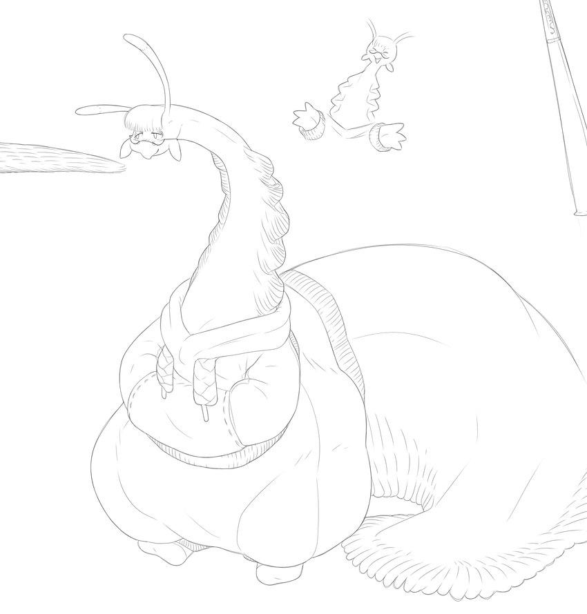 anthro big_tail bowl_cut clothing hoodie huge_tail huge_thighs hyper hyper_tail hyper_thighs male overweight solo tail thick_thighs topwear itssleepybun herbert_(slugrancher) gastropod mollusk slug absurd_res hi_res monochrome sketch