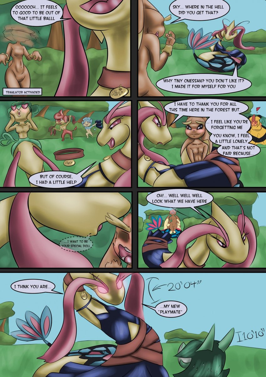 dialogue duo female female/female feral text dyriuck_kaos nintendo pokemon generation_3_pokemon generation_4_pokemon generation_5_pokemon lopunny mammal milotic panpour pansage pansear pokemon_(species) serperior vespiquen comic english_text hi_res