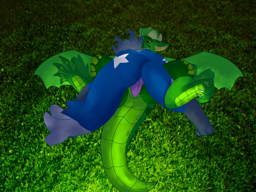 anthro anus blue_body blue_scales duo female from_front_position genitals grass green_body green_scales lying male male/female male_on_top mating_press night on_back on_grass on_top penetration penile penile_penetration penis penis_in_pussy plant pussy scales sex vaginal vaginal_penetration hot_tub_(artist) mythology wings_of_fire cedric_(hottub) hottub_(hottub) dragon mythological_creature mythological_scalie scalie seawing_(wof) hi_res