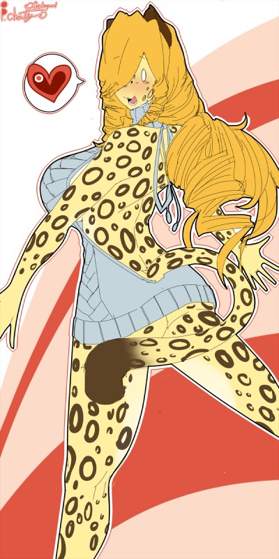 anthro big_breasts blush breasts butt clothing female heart_symbol looking_back no_pupils open_mouth smile solo sweater topwear virgin_killer_sweater opqhlak meme_clothing cheaty_(opqhlak) cheetah felid feline mammal 1:2 hi_res meme