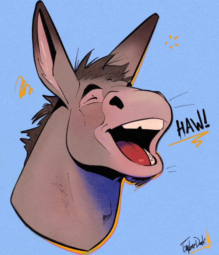 braying happy long_ears male mohawk open_mouth open_smile simple_background smile solo teeth tongue whiskers timberdonk asinus donkey equid equine mammal absurd_res headshot_portrait hi_res icon portrait