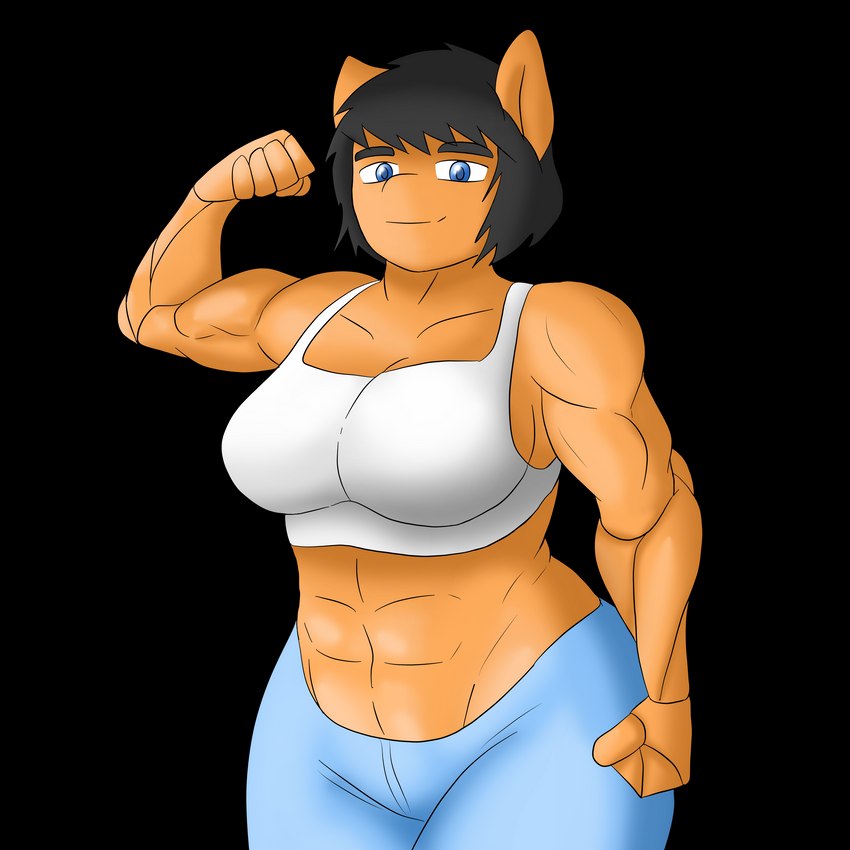 anthro black_hair blue_eyes bottomwear bra clothing female flexing fur hair muscular muscular_female orange_body orange_fur pants solo sports_bra underwear arisenleaf fluffy_pony cloe_(arisenleaf) fluffy_pony_(species) mammal 1:1 absurd_res alpha_channel hi_res