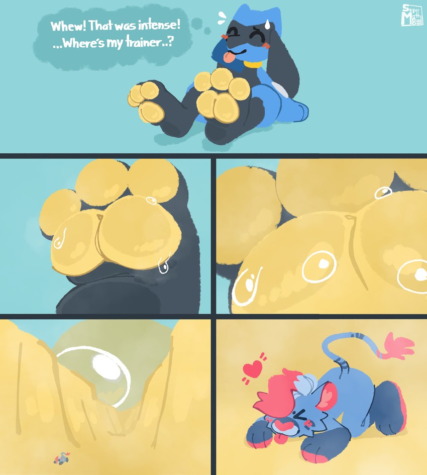 3_toes anthro bodily_fluids dialogue duo extreme_size_difference feet foot_fetish foot_focus foot_lick foot_play licking macro male male/male micro pawpads paws size_difference soles speech_bubble sweat sweaty_feet text toes tongue supermattym8 nintendo pokemon generation_4_pokemon pokemon_(species) riolu absurd_res english_text hi_res