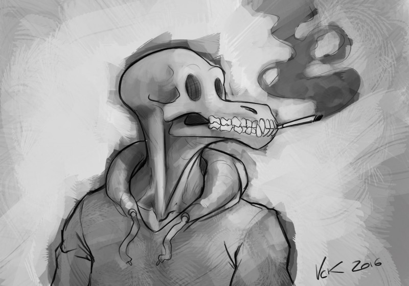 bone cigarette clothing hoodie male simple_background skeleton skull smoking solo topwear vck animated_skeleton undead 2016 digital_media_(artwork) hi_res monochrome