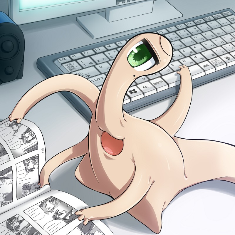 :3 ambiguous_gender computer electronics open_mouth solo what tokkyuumikan lucky_star parasyte_(series) migi_(parasyte) alien parasyte 1:1 comic hi_res