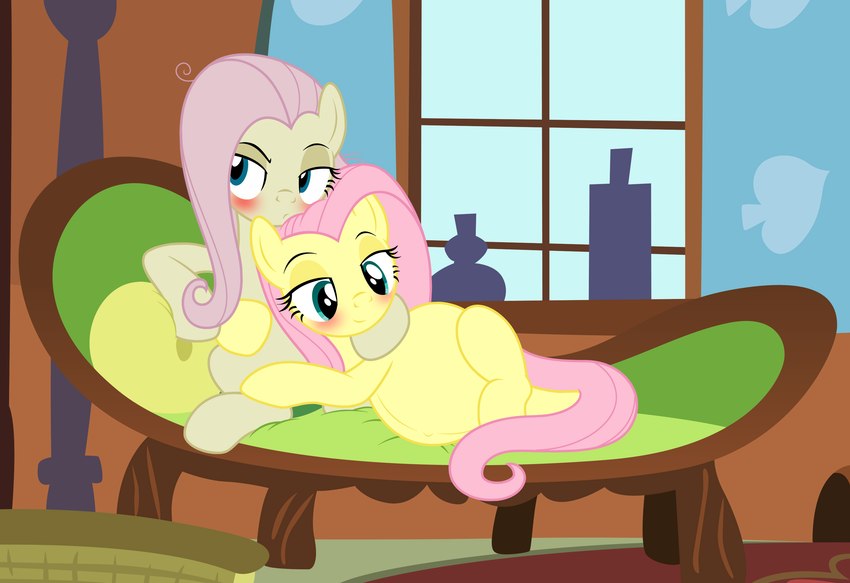 blue_eyes blush cuddling duo female feral hair lying pink_hair pink_tail pregnant pregnant_female pregnant_feral quadruped tail wings yellow_body badumsquish friendship_is_magic hasbro my_little_pony mythology fluttershy_(mlp) mean_fluttershy_(mlp) equid equine mammal mythological_creature mythological_equine pegasus hi_res