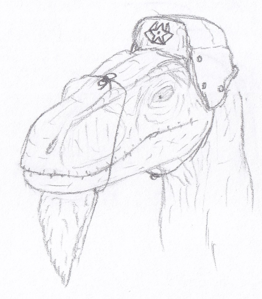 ambiguous_form ambiguous_gender clothing fake_beard grey_line_art hat headgear headwear mouth_closed simple_background snout solo three-quarter_view ushanka white_background thatoneaceguy boris_(thatoneaceguy) dinosaur dromaeosaurid prehistoric_species reptile scalie theropod velociraptor 2013 graphite_(artwork) headshot_portrait hi_res pencil_(artwork) portrait traditional_media_(artwork)