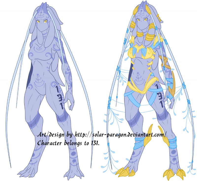 blue_body blue_skin female solo standing tattoo text solar-paragon blizzard_entertainment starcraft experiment_131_(monsterinsideme) fan_character oracle_pilot_(starcraft) alien alien_humanoid humanoid protoss 2014 digital_media_(artwork) english_text hi_res model_sheet