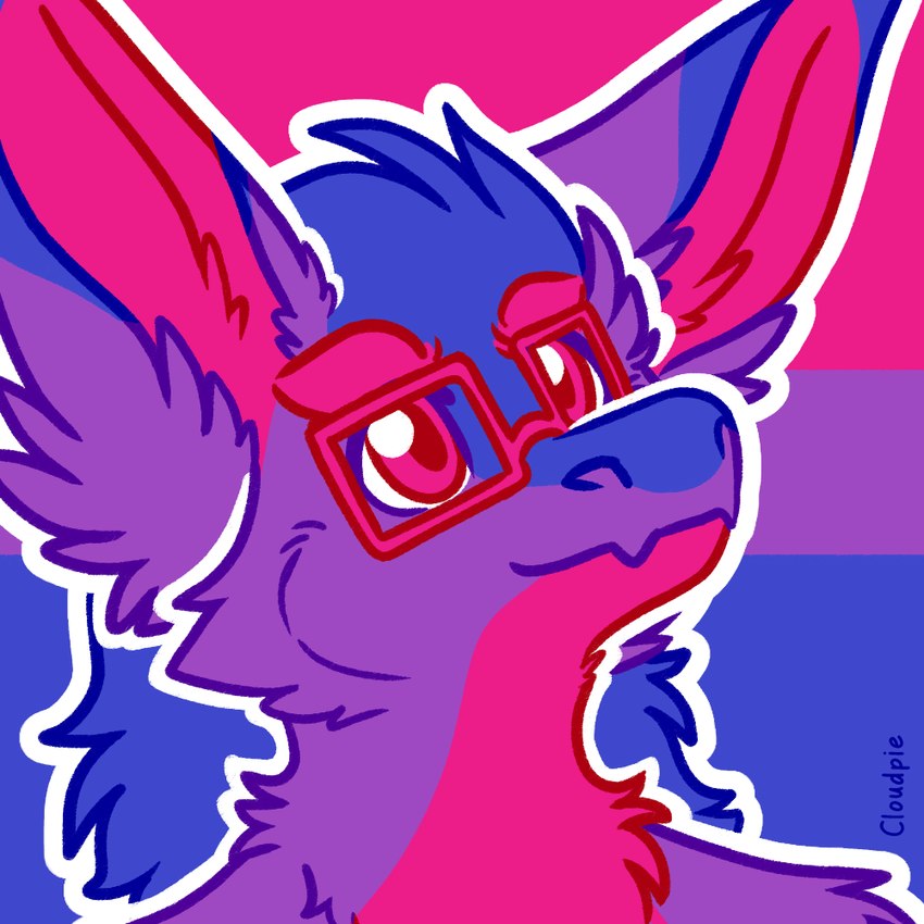 ambiguous_anthro ambiguous_gender anthro arm_tuft bisexual_pride_colors blue_body blue_fur cheek_tuft countershade_fur countershading eyewear facial_tuft flesh_fang fur glasses inner_ear_fluff lgbt_pride looking_forward looking_up multicolored_body multicolored_fur neck_tuft outline pince-nez pink_body pink_countershading pink_eyes pink_fur pink_tuft pride_color_background pride_color_fur pride_color_palette pride_colors purple_body purple_fur purple_tuft shoulder_tuft simple_background snout solo tuft wearing_glasses white_outline cloudpie conditional_dnp mythology tarrgon_(tarrgon) dragon furred_dragon furred_scalie mythological_creature mythological_scalie scalie 1:1 2024 artist_name bust_portrait digital_drawing_(artwork) digital_media_(artwork) flat_colors krita_(artwork) portrait restricted_palette male_(lore)